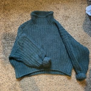 Teal Cropped Turtleneck